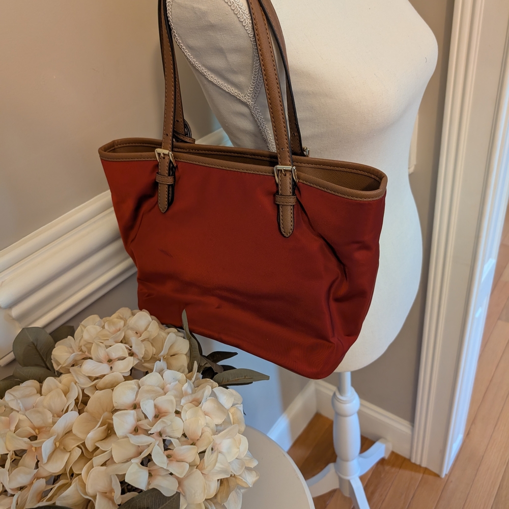 MICHAEL Michael Kors Red and Brown Tote with Signature MK Charm - Picture 3 of 6